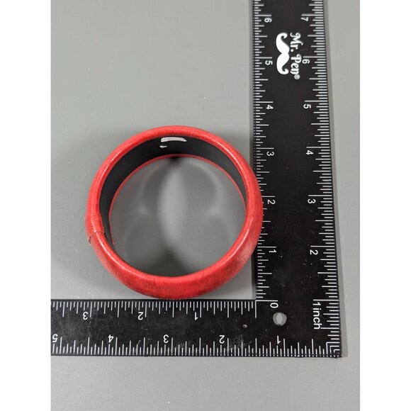 Retro Red Leather Wrapped Bangle Bracelet Wide Chunky Statement 8.5" - Picture 8 of 9